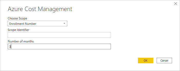 Screenshot shows the Microsoft Cost Management properties with a scope of Enrollment number.