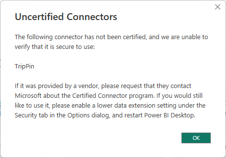 Screenshot that shows the Uncertified Connectors dialog box.