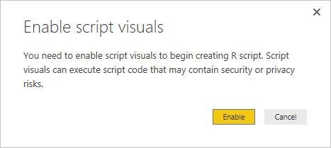 Screenshot of the Enable script visuals dialog, prompting to enable the script vsiuals.