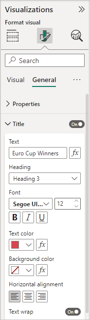 Screenshot shows the Title option, where you can change font color, size, and family.