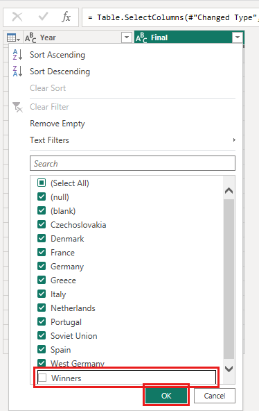 Screenshot shows Text Filters in the context menu where you can remove entries.