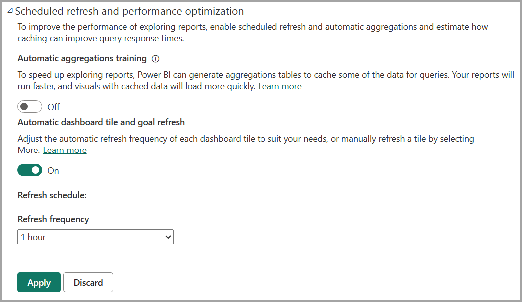 Screenshot of refresh schedule options.