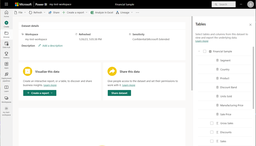 Screenshot of the workspace with the uploaded CSV file.