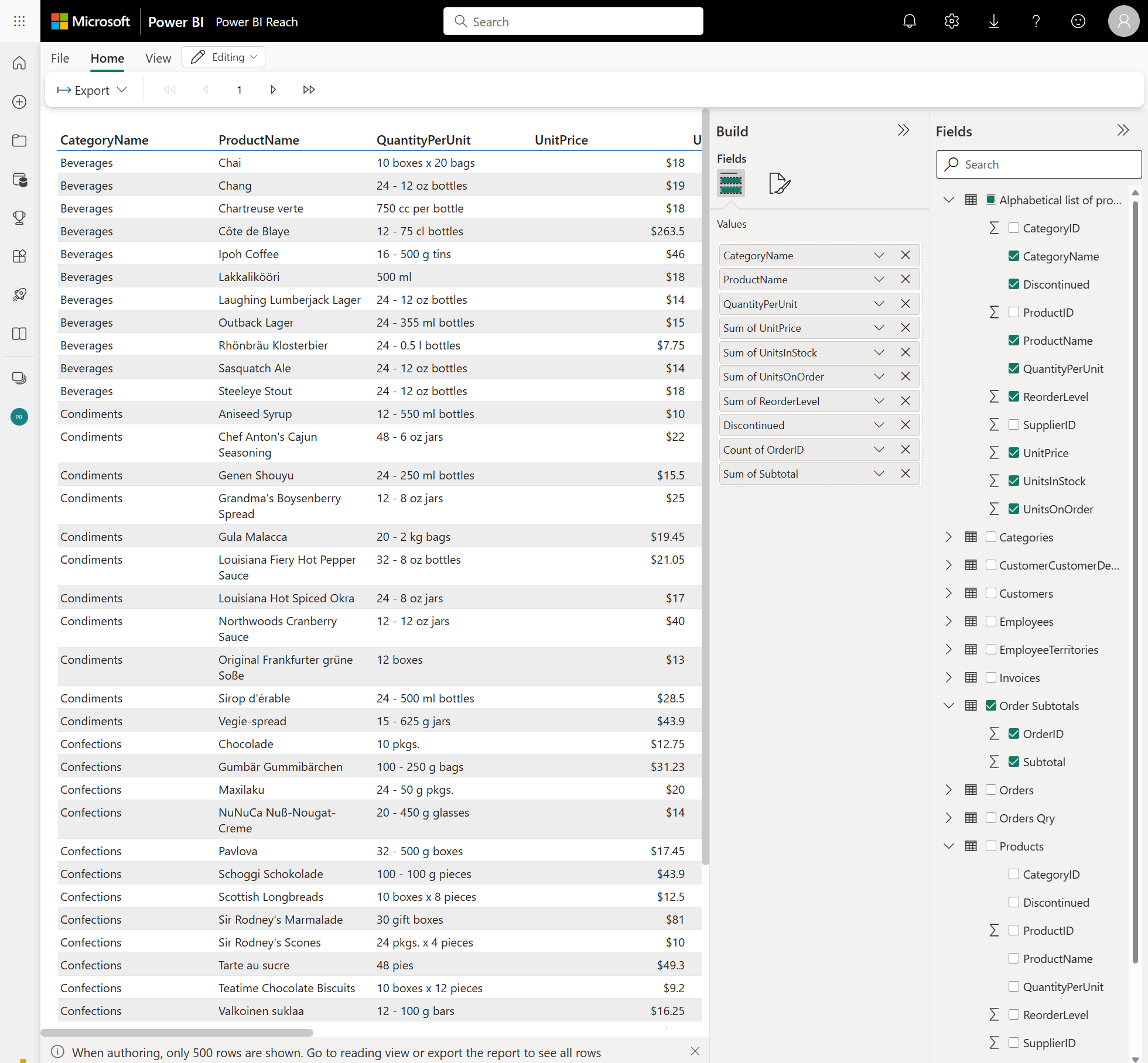 Screenshot showing formatted table editor.