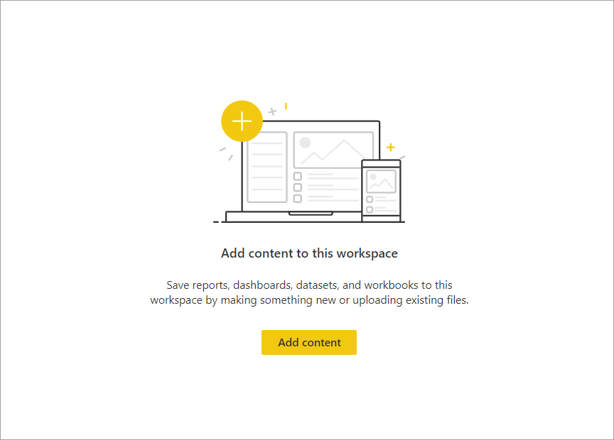 A screenshot of an empty workspace in the Power BI service.