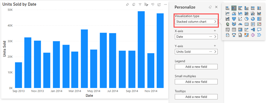 Screenshot of the Personalize window with the Visualization type option expanded.