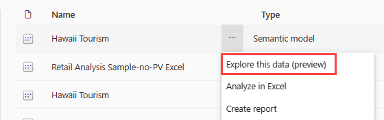 Screenshot showing selecting Explore this data.