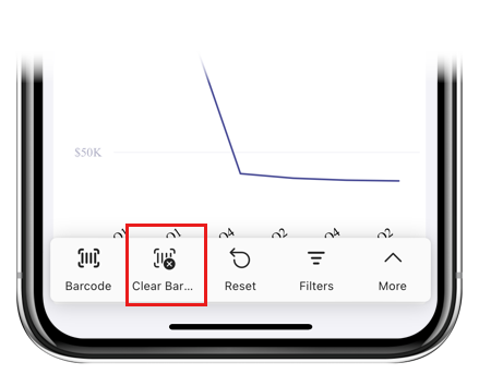 Screenshot showing the clear barcode icon in the footer of a report.