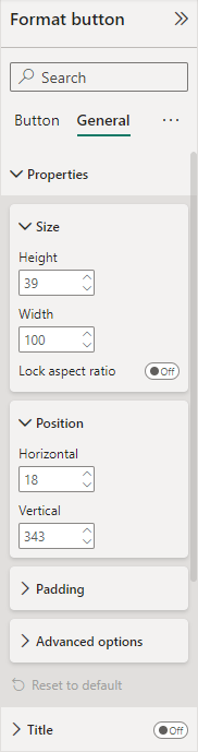 Screenshot showing how to access the Properties tab for a button.