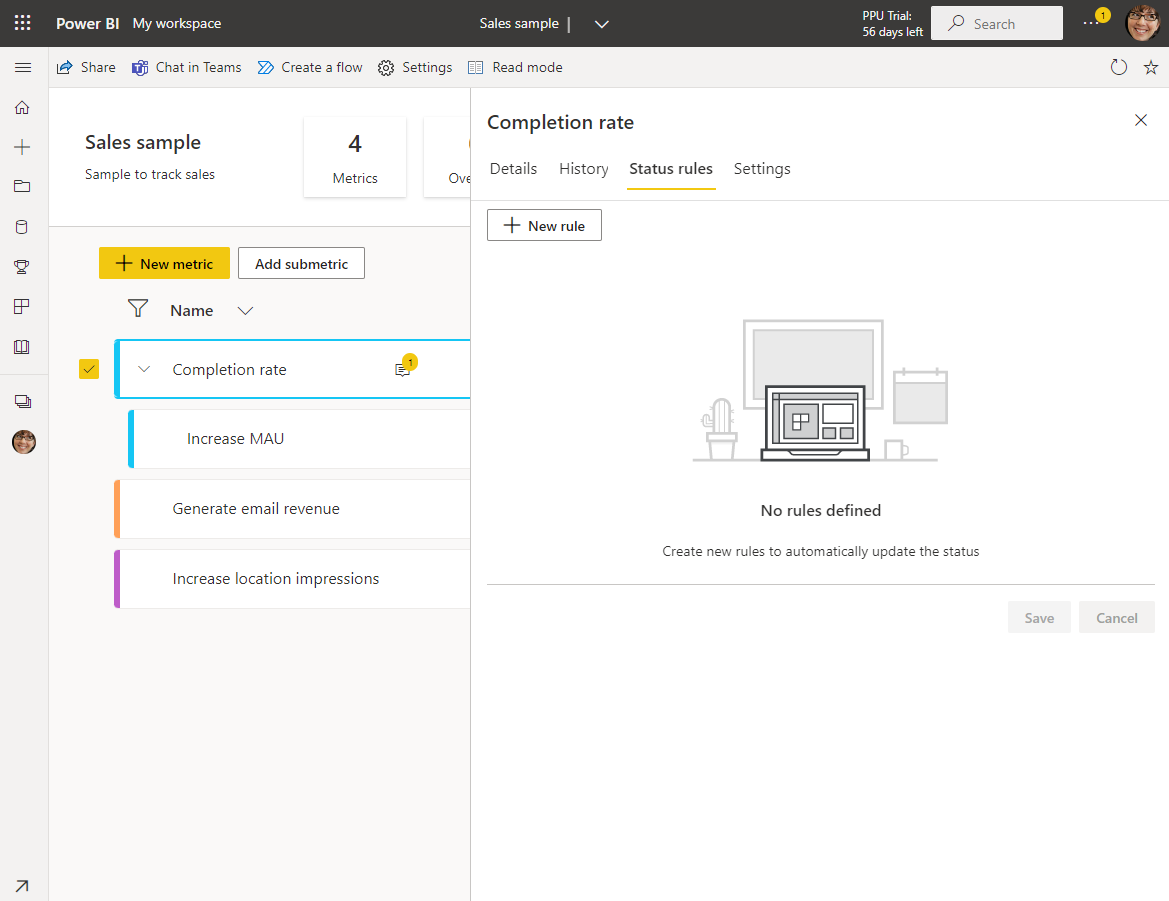 Screenshot Showing location of new status rules in details pane.