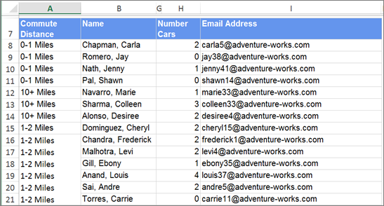 Screenshot of the Report exported to Excel, flattened.