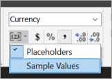 Screenshot showing where to select Sample Values.