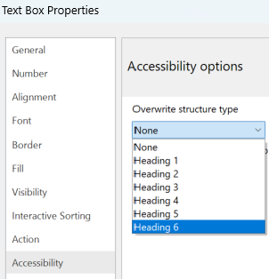 Screenshot of select a heading level from H1 to H6.