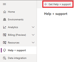 Screenshot of the Help + support page, showing where to select the Get Help + support option.