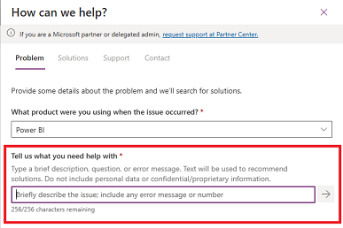 Screenshot of the How can we help screen, showing where to find the issue description field.