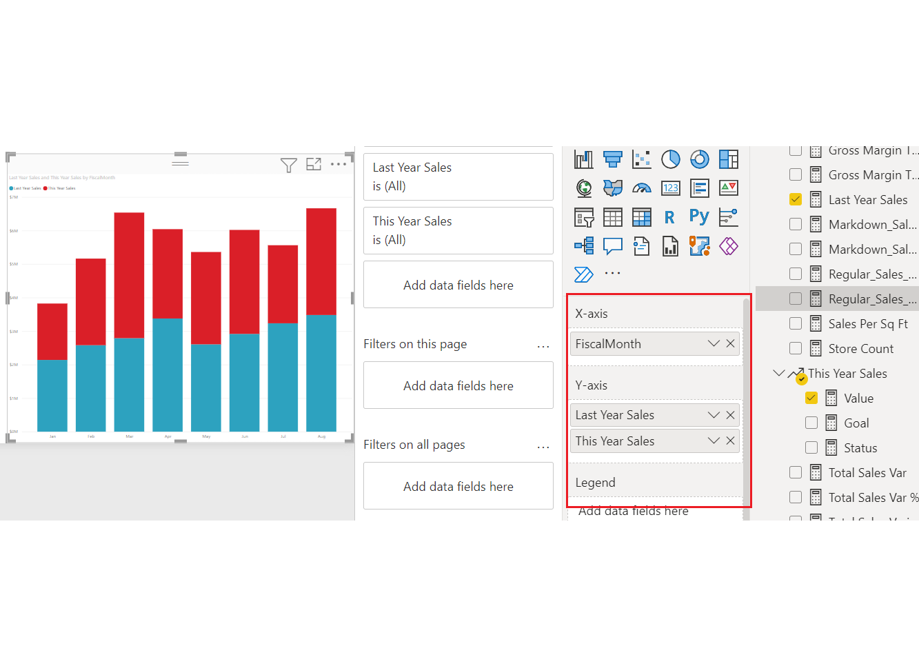 Screenshot of the populated stacked column chart.