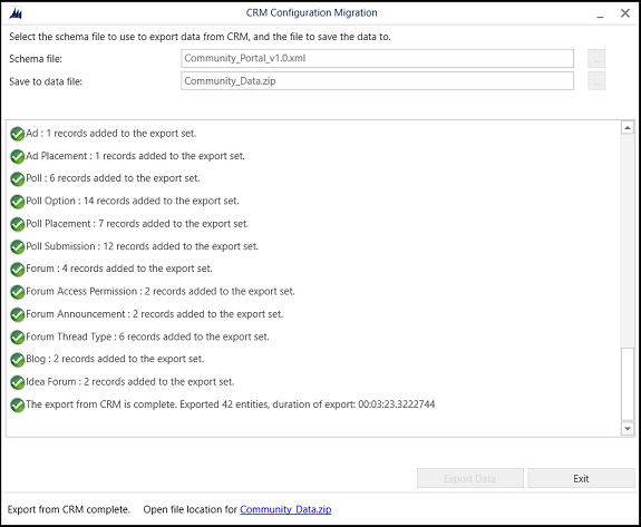 Progress of configuration data export.