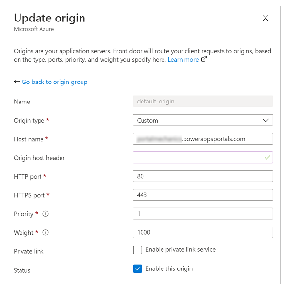 Origin configuration.