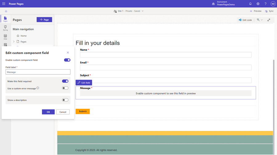 Enable RTE component in design studio.