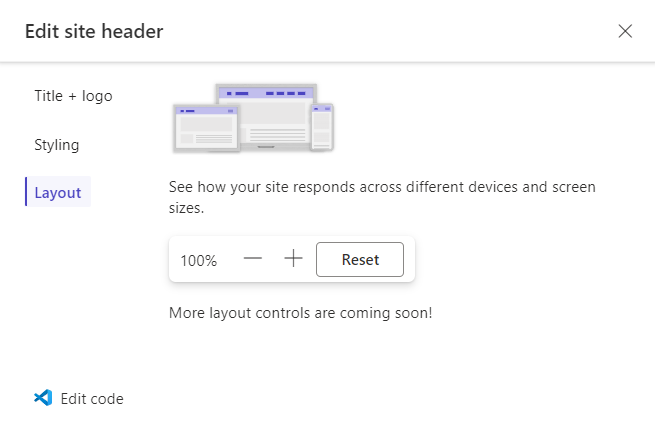 Screenshot of layout options in the header editing window.