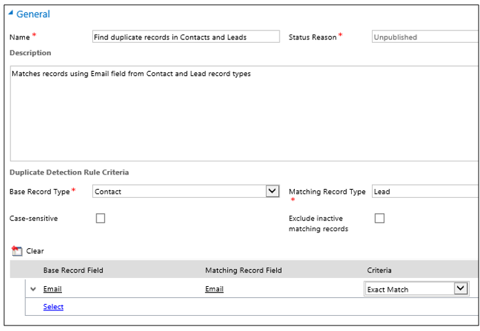 Example duplicate detection rule.