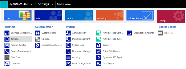 Dynamics 365 Settings.