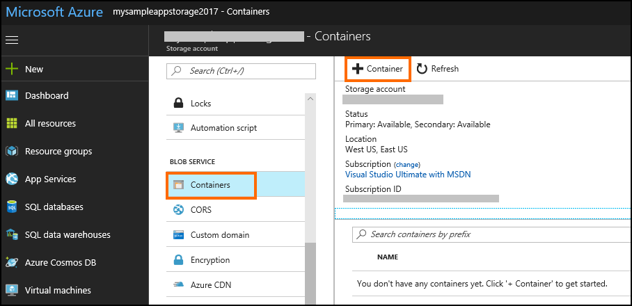 Create a new Blob container.