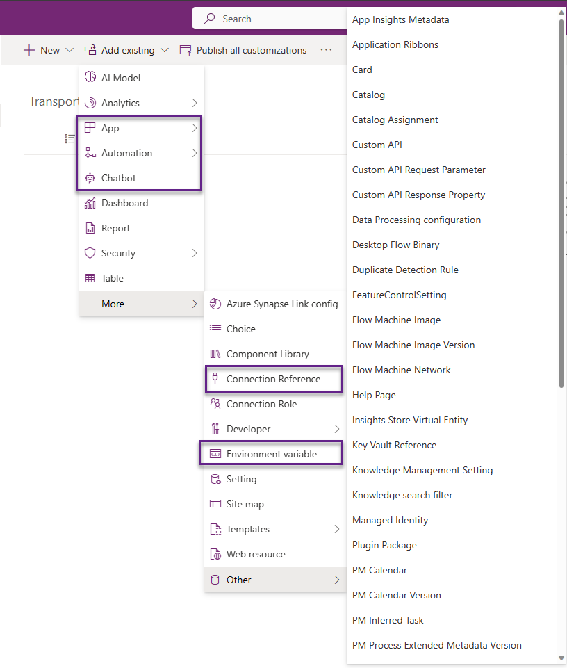 Image showing adding existing components to a solution.