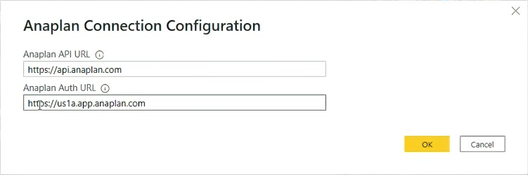 Dialog for Anaplan Connection Configuration.