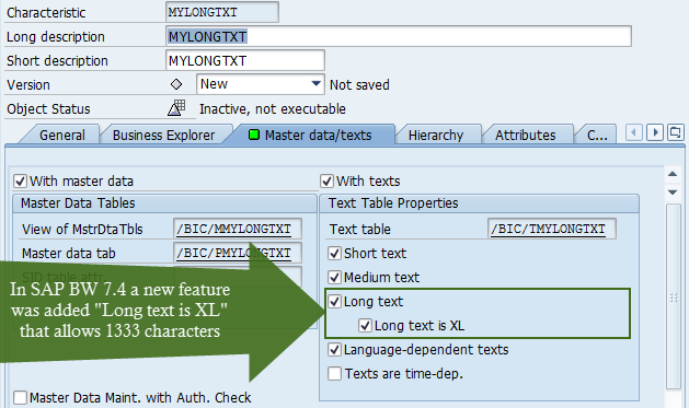 Image showing where to set long text is xl setting.