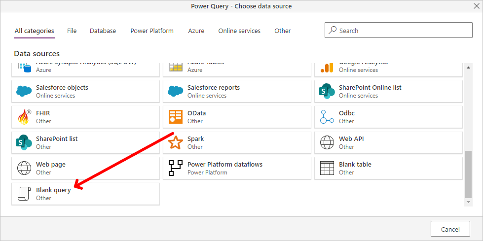 Create a blank query for a dataflow.