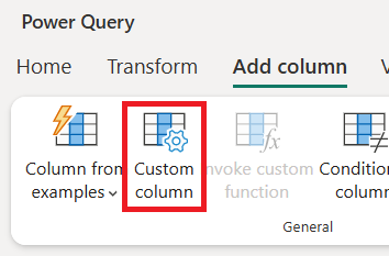 Custom column command on the Add column tab.