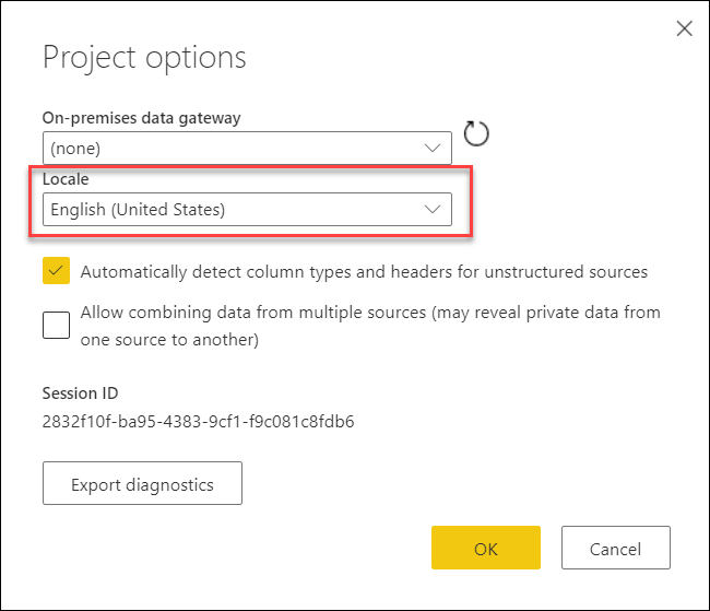 Locale setting in Power Query Online.