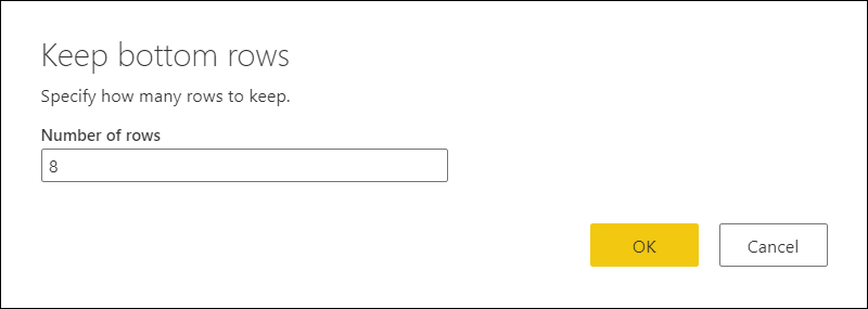 Keep bottom rows dialog box.