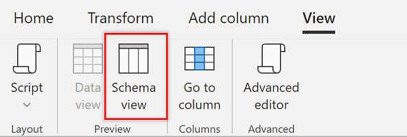 Schema view entry point in the View tab.