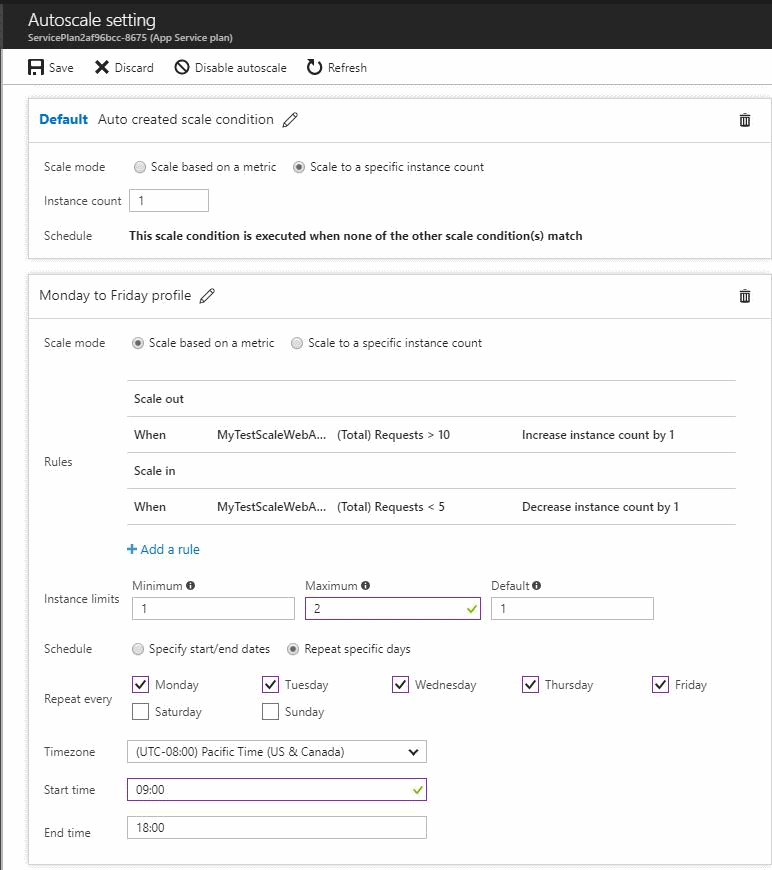 Screenshot that shows saving the autoscale setting.