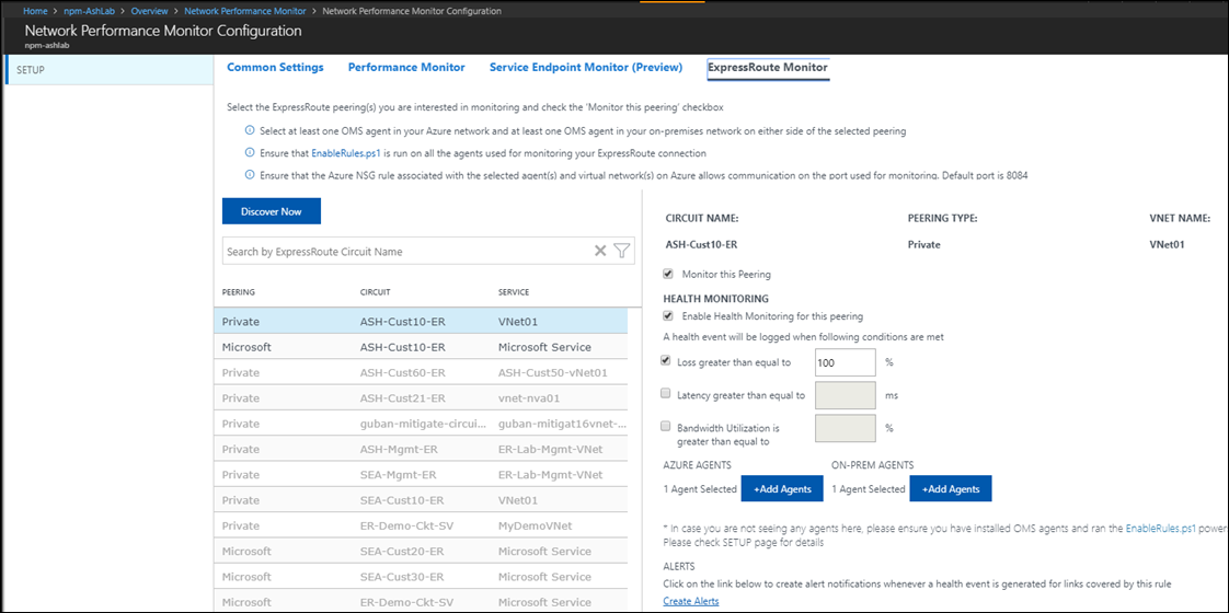 Network Performance Monitor Configuration page