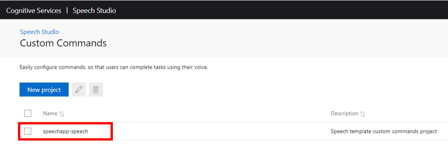 Screenshot of project page in Speech Studio.