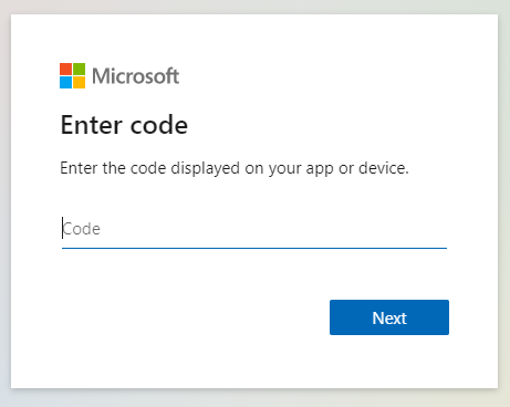 Enter device code.