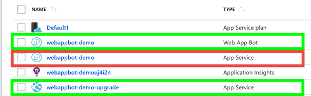 Web App bot listings in Azure