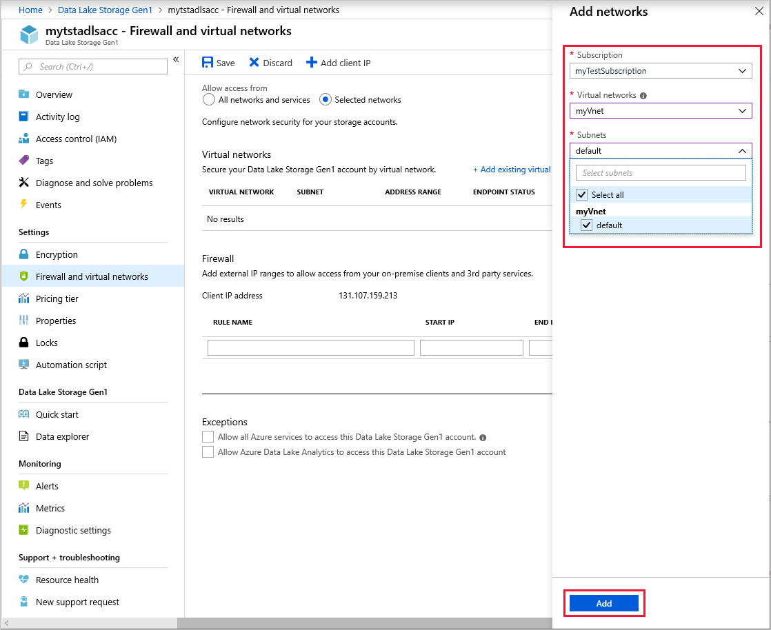 Choose the virtual network and subnets