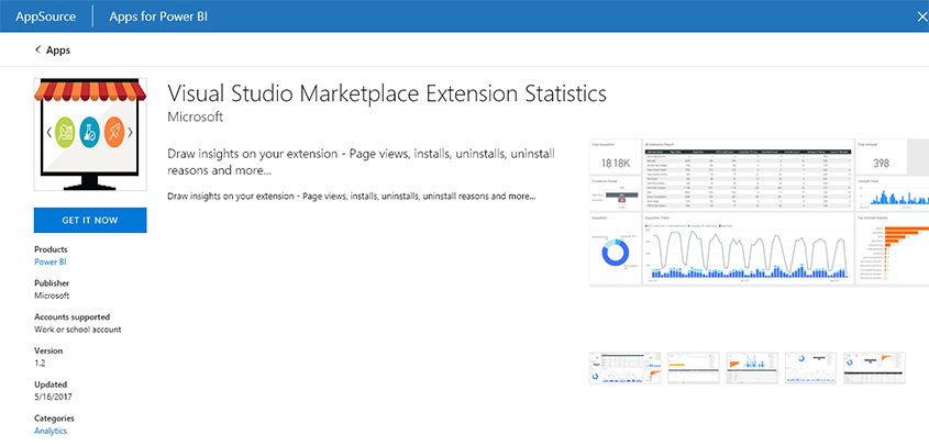 extension statistics Power BI content pack