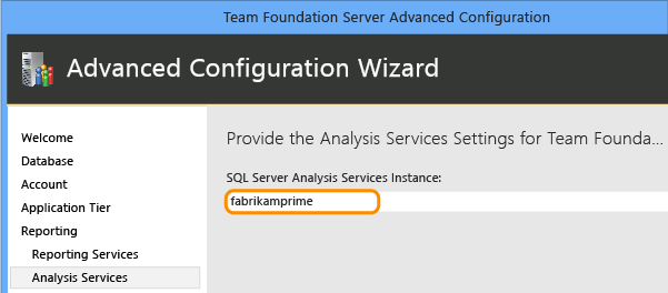 Specify the instance of Analysis servies