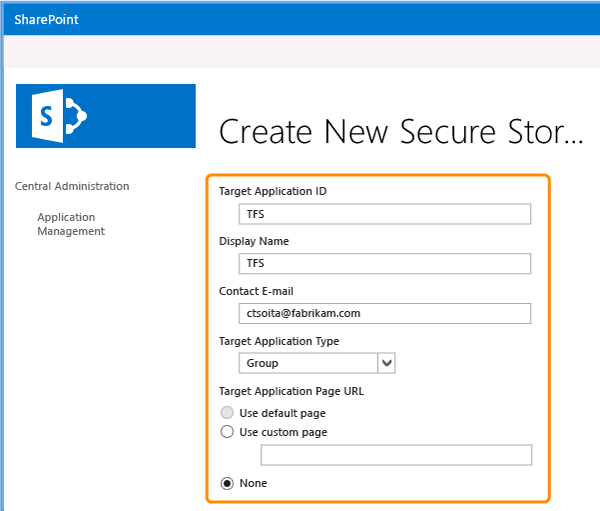 Configure a secure store target application