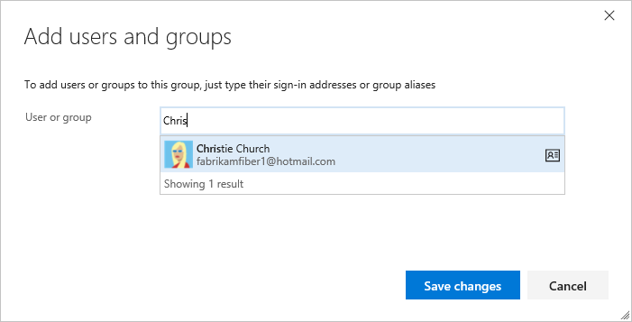 Add users and group dialog