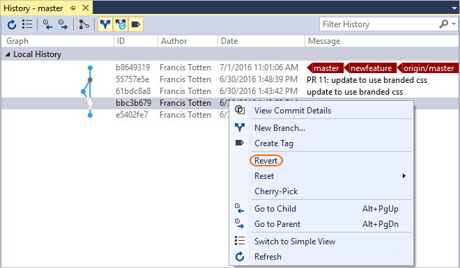 Revert changes from Visual Studio.