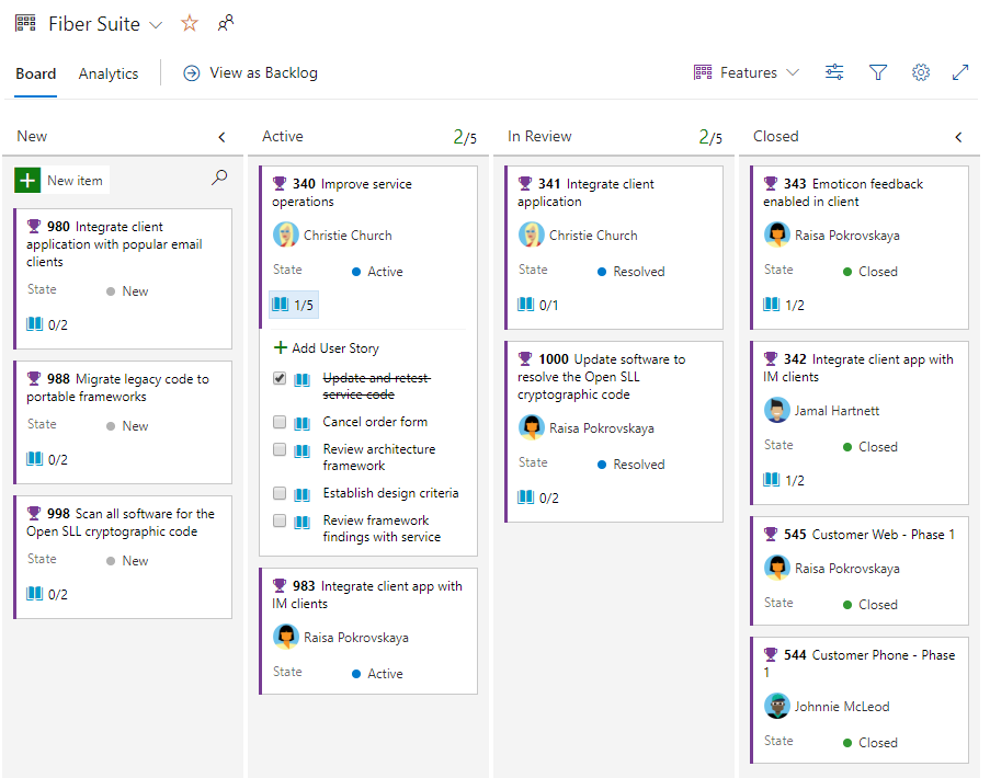 Fiber Suite Kanban board