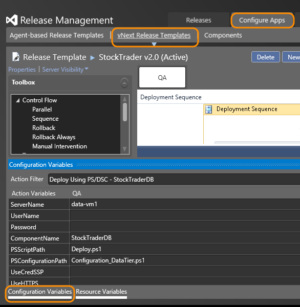 The Configuration variables tab 