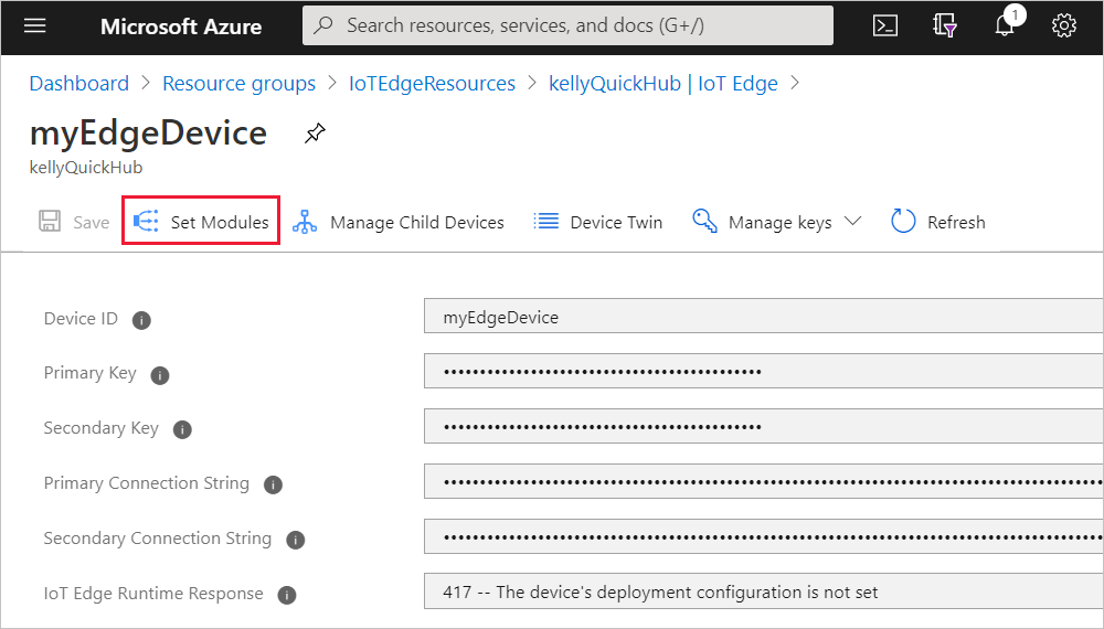 Screenshot that shows selecting Set Modules.