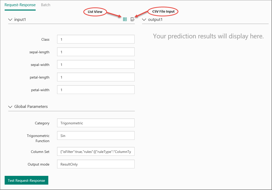 Enter appropriate values to test your web service